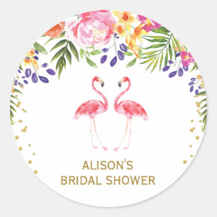 Tropical Floral Flamingo Vielen Dank Sticker Favor