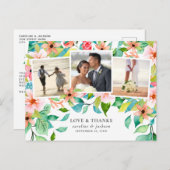Tropical Floral Foto Collage Hochzeit Vielen Dank Postkarte (Vorne/Hinten)