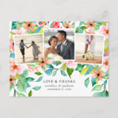 Tropical Floral Foto Collage Hochzeit Vielen Dank Postkarte (Vorderseite)