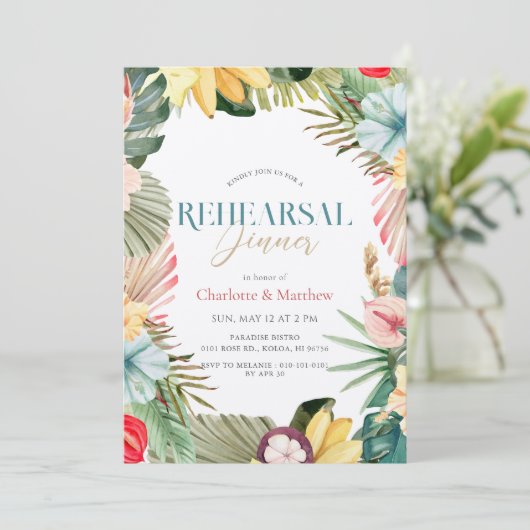 Tropical Floral Frucht Probe Abendessen Einladung (Stehend Vorderseite)