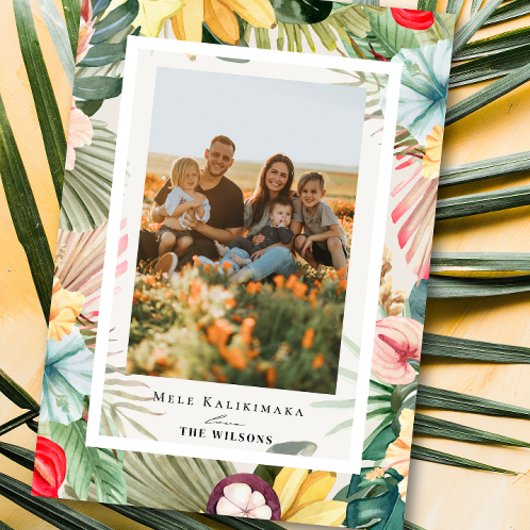 Tropical Floral & Fruits Holiday Photo Card Einladung