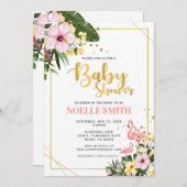 Tropical Floral Gold Flamingo Baby Dusche Einladung (Vorne/Hinten)