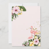 Tropical Floral Gold Flamingo Pink Baby Dusche Einladung (Rückseite)