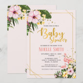 Tropical Floral Gold Flamingo Pink Baby Dusche Einladung (Vorne/Hinten)