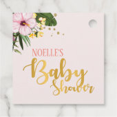 Tropical Floral Gold Flamingo Pink Baby Dusche Geschenkanhänger (Rückseite)