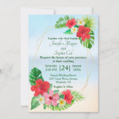 Tropical Floral Gold Geometric Wedding Einladung (Vorderseite)