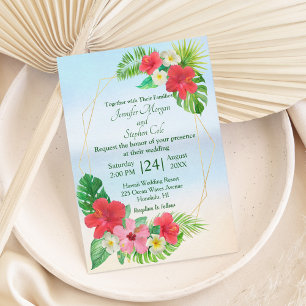 Tropical Floral Gold Geometric Wedding Einladung