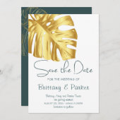 Tropical Floral Gold Wedding Save The Date (Vorne/Hinten)