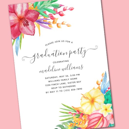 Tropical Floral Graduation Party Einladung