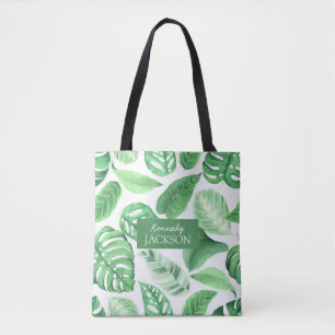 Tropical Floral Green Blätter Greenerity Monogram Tasche