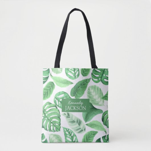 Tropical Floral Green Blätter Greenerity Monogram Tasche (Vorderseite)