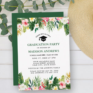 Tropical Floral Green Graduation Party Einladung