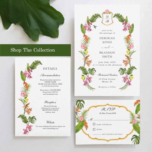 Tropical Floral & Greenery Mit Monogramm Einladung