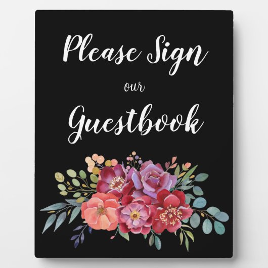 Tropical Floral Guestbook Signing w Easel - Schwar Fotoplatte (Vorderseite)