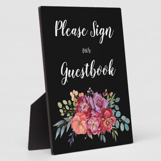 Tropical Floral Guestbook Signing w Easel - Schwar Fotoplatte (Seite)