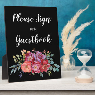 Tropical Floral Guestbook Signing w Easel - Schwar Fotoplatte