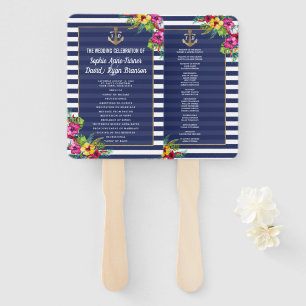 Tropical Floral Hawaiian Navy Blue Stripes Program Fächer