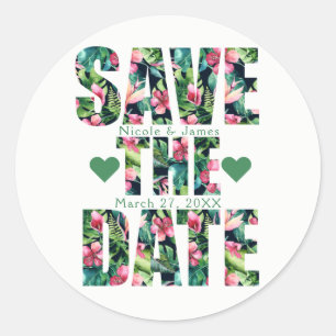 Tropical Floral Hawaiian SAVE THE DATE Custom Runder Aufkleber