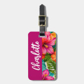 Tropical Floral Hibiscus Monogram Gepäckanhänger (Vorderseite vertikal)