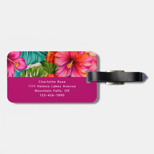 Tropical Floral Hibiscus Monogram Gepäckanhänger (Rückseite horizontal)