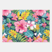 Tropical Floral Hibiscus Plumeria Pattern Design Geschenkpapier Set (Vorderseite)
