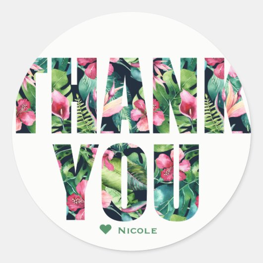 Tropical Floral Hibiskus Blätter Hawaiian DANK Runder Aufkleber (Vorderseite)
