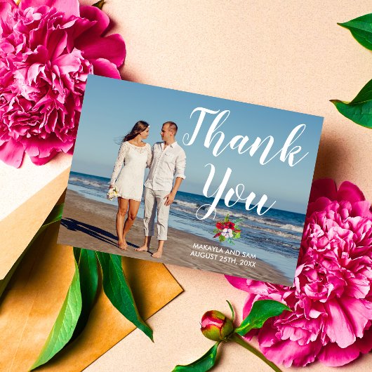 Tropical Floral Hibiskus Island Wedding Vielen Dan Dankeskarte