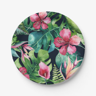Tropical Floral Hibiskus & Palm Blätter Hawaiian Pappteller