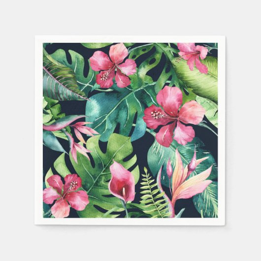 Tropical Floral Hibiskus & Palm Blätter Hawaiian Serviette (Vorderseite)