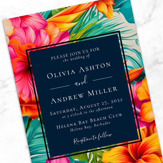 Tropical Floral Hibiskus Zielhochzeit am Strand Einladung