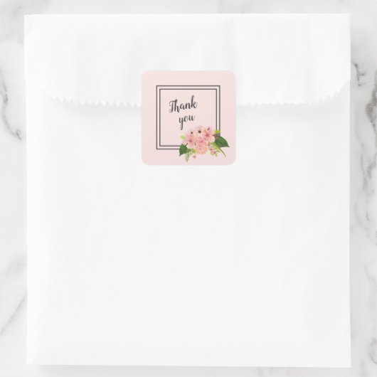 Tropical Floral Large Pink & Peach Thank You Quadratischer Aufkleber (Tasche)