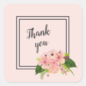 Tropical Floral Large Pink & Peach Thank You Quadratischer Aufkleber (Vorderseite)
