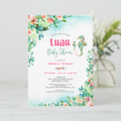 Tropical Floral Luau Baby Dusche Seepferd Einladung (Stehend Vorderseite)