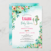 Tropical Floral Luau Baby Dusche Seepferd Einladung (Vorne/Hinten)