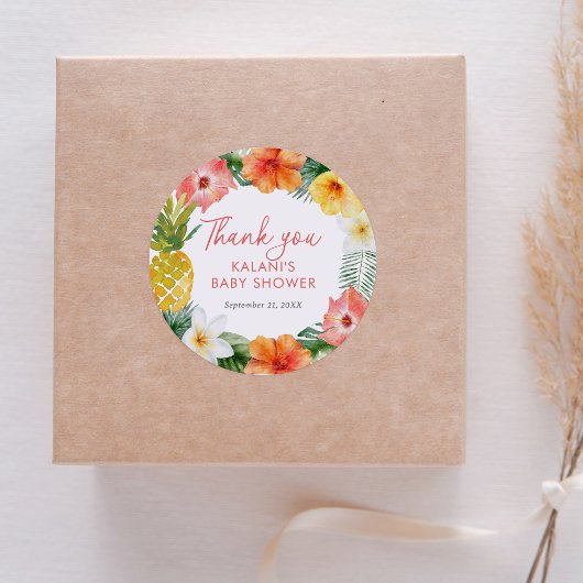 Tropical Floral Luau Babydusche Runder Aufkleber
