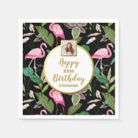 Tropical Floral Luau Flamingo Birthday Foto