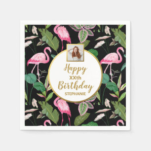 Tropical Floral Luau Flamingo Birthday Foto Serviette