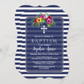 Tropical Floral Luau Navy Blue Taufe einladen Einladung (Vorne/Hinten)