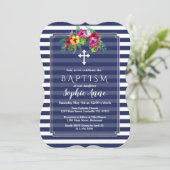 Tropical Floral Luau Navy Blue Taufe einladen Einladung (Stehend Vorderseite)