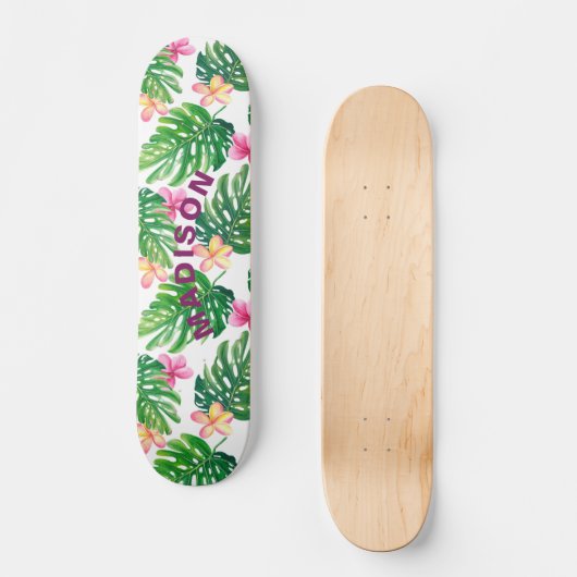 Tropical Floral Modern Girl Personalisiert Skateboard (Vorderseite)