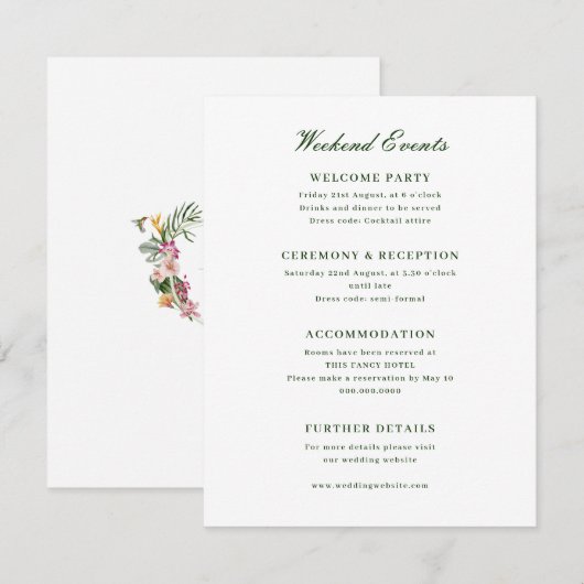 Tropical Floral Monogram Wedding Begleitkarte (Vorne/Hinten)