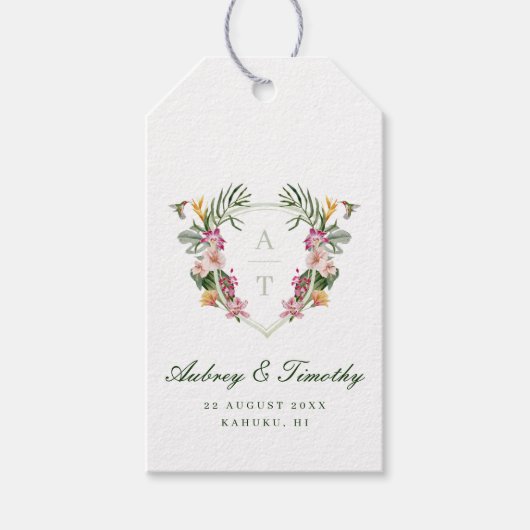 Tropical Floral Monogram Wedding Geschenkanhänger (Vorderseite)