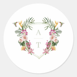 Tropical Floral Monogram Wedding Runder Aufkleber