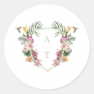 Tropical Floral Monogram Wedding Runder Aufkleber