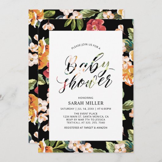 Tropical Floral Muster Kinderdusche Einladung (Vorne/Hinten)