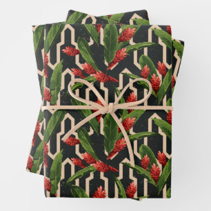 Tropical Floral on Geometric Black Geschenkpapier Set