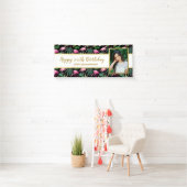Tropical Floral Palm Leaf Flamingo Birthday Foto Banner (Insitu)