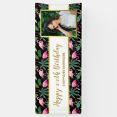 Tropical Floral Palm Leaf Flamingo Birthday Foto Banner (Vertikal)