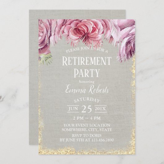 Tropical Floral Palm Tree Gold Glitzer Rente Einladung (Vorne/Hinten)