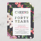 Tropical Floral Pattern 40. Geburtstag Party Einladung (Vorne/Hinten)